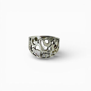 Vintage Brutalist Modernist Ring, 1970s Silver Tone Statement Ring, Size 7